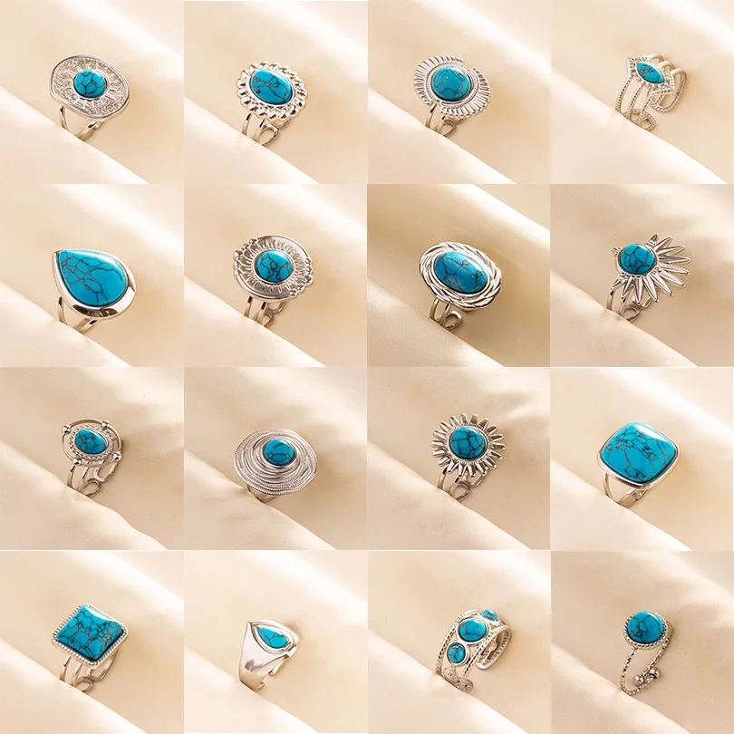 Bohemian Stainless Steel Turquoise Adjustable Ring 1