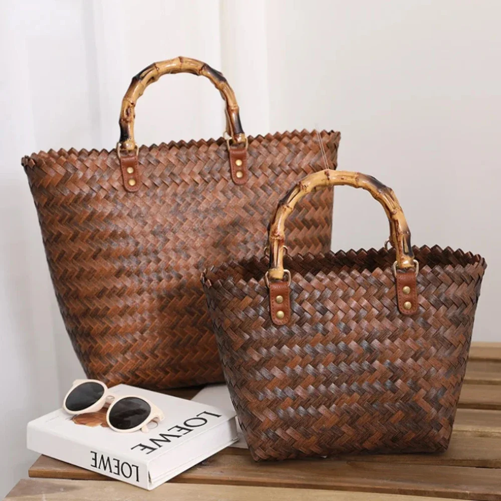 Woven Handbag For Women Retro French Straw Woven Bag Versatile Large Capacity Waterproof Bag Bohemia Vacation Beach Totes Bag 2