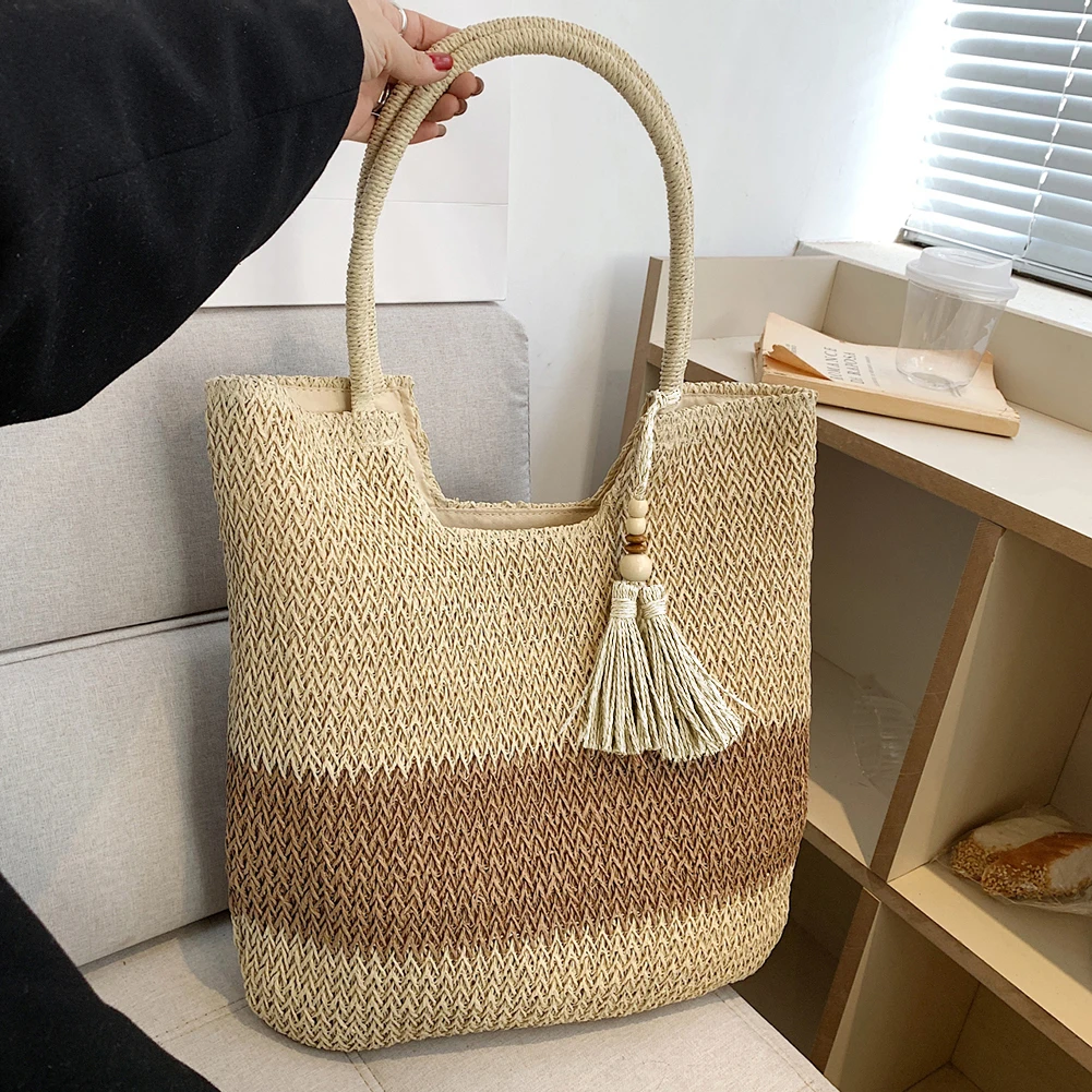 Straw Beach Bag Summer Woven Tote Bag with Tassels Large Shoulder Bag for Women Straw Purses and Handbags Rattan Boho Bag Raffia 2