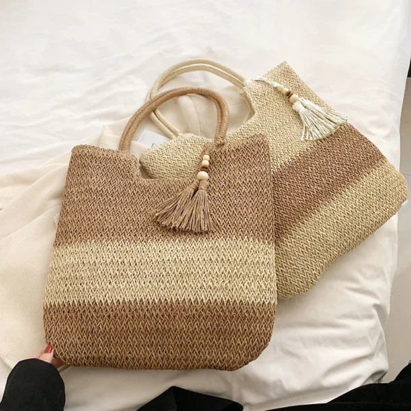 Straw Beach Bag Summer Woven Tote Bag with Tassels Large Shoulder Bag for Women Straw Purses and Handbags Rattan Boho Bag Raffia 1