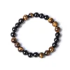 Unisex Natural Yellow Tiger Eye Black Agate Beaded Mala Necklace 6