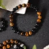 Unisex Natural Yellow Tiger Eye Black Agate Beaded Mala Necklace 3