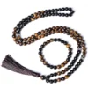 Unisex Natural Yellow Tiger Eye Black Agate Beaded Mala Necklace 4