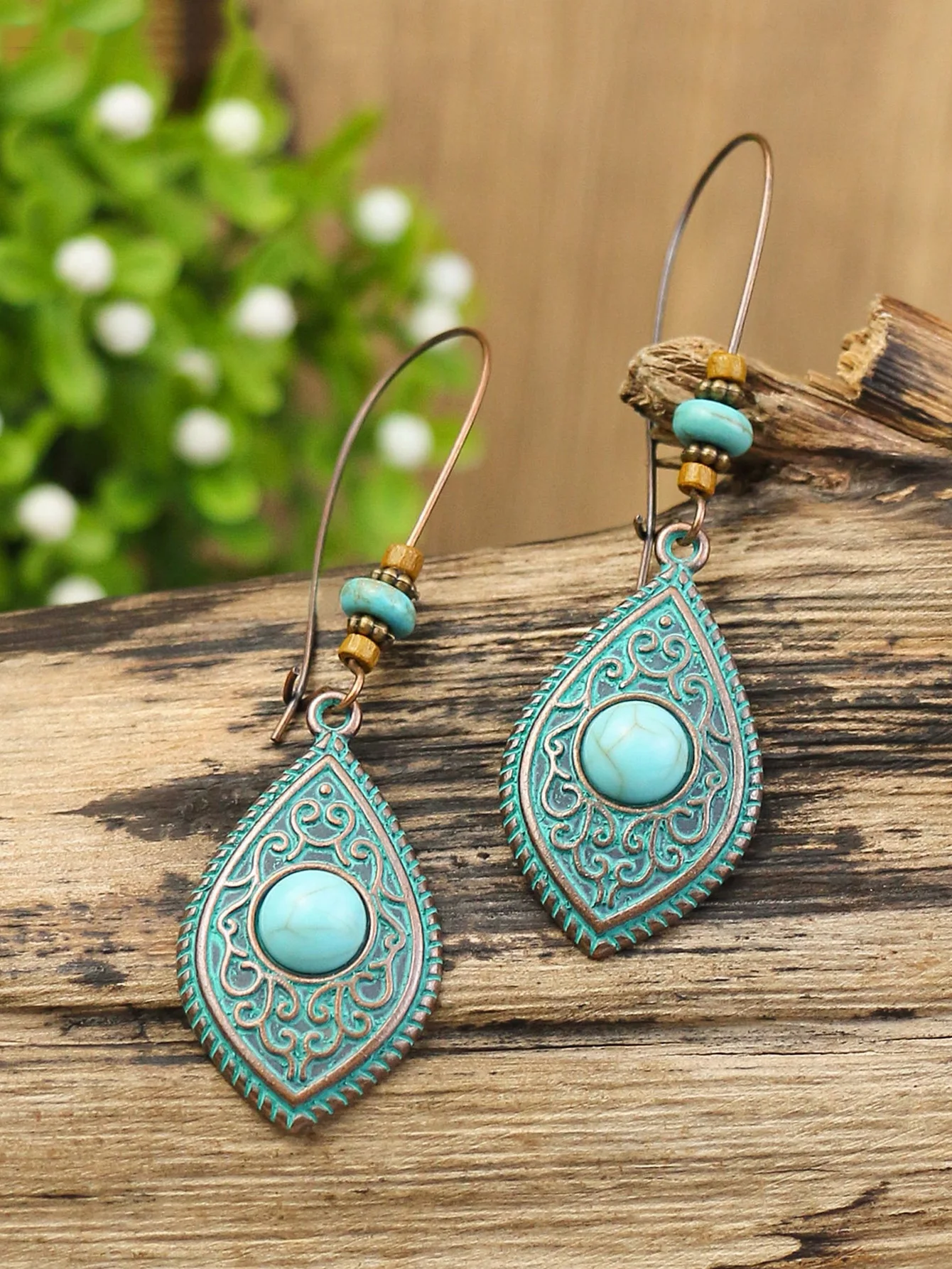 Vintage Turquoise Inlaid Earrings 2